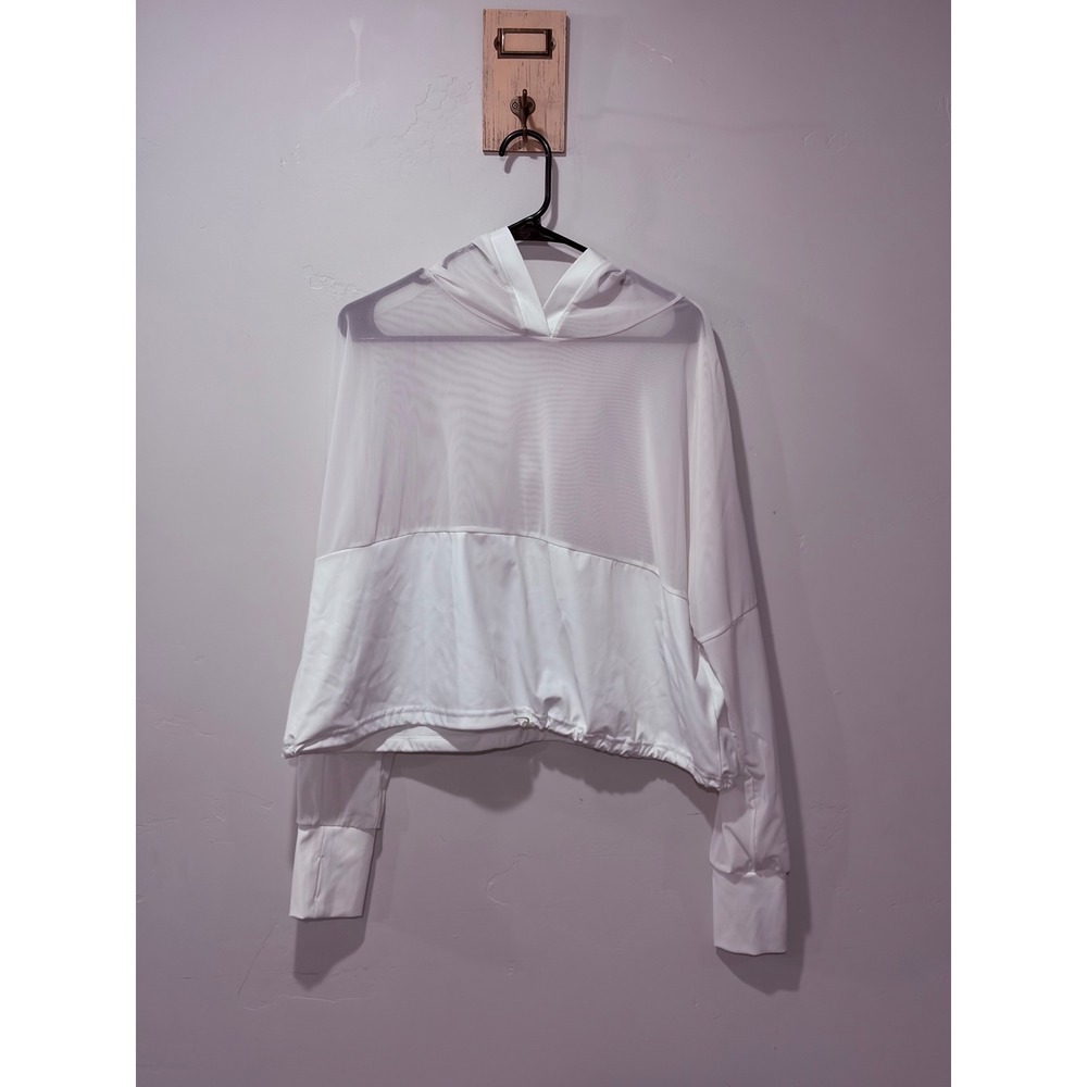 Buffbunny Collection White Mesh Cropped Active Hoodie XXL Thumbholes Drawstring